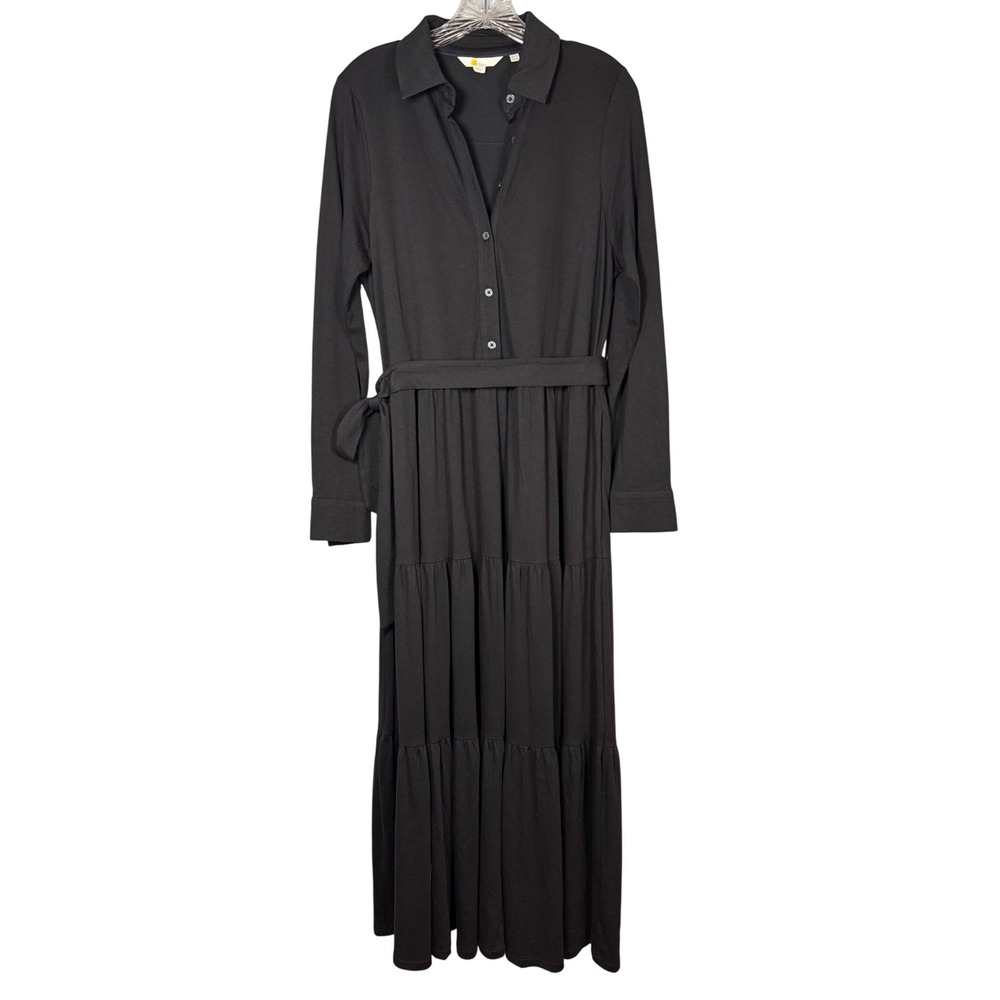 BODEN Tiered Jersey Maxi Shirt Dress, Black Soft Cotton Stretch Size 10R - Picture 2 of 10